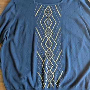 NWT Alfred Dunner Navy Sweater with Gold Sequin Accents Size 3XL